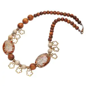 Boho κολιέ συνδιασμος  στοιχείων από πορσελάνη και ξύλο