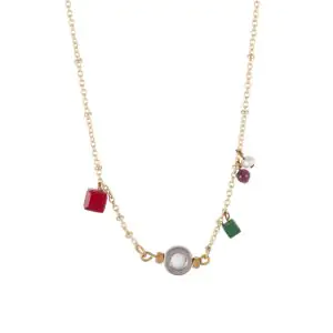 Κολιέ χρυσή αλυσίδα με αιματίτη και κυβάκια swarovski