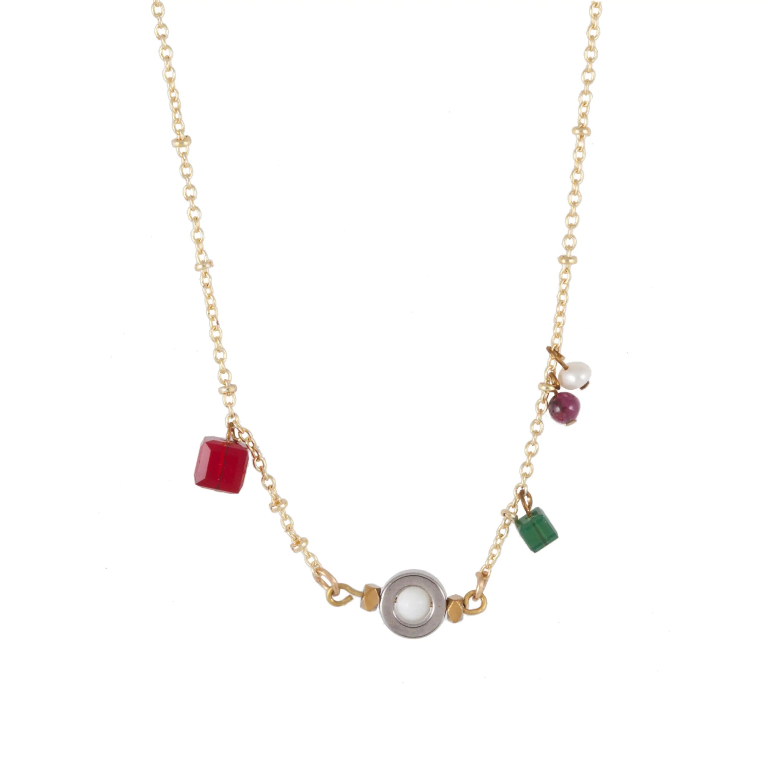Κολιέ χρυσή αλυσίδα με αιματίτη και κυβάκια swarovski