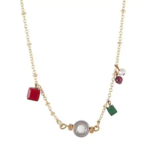Κολιέ χρυσή αλυσίδα με αιματίτη και κυβάκια swarovski