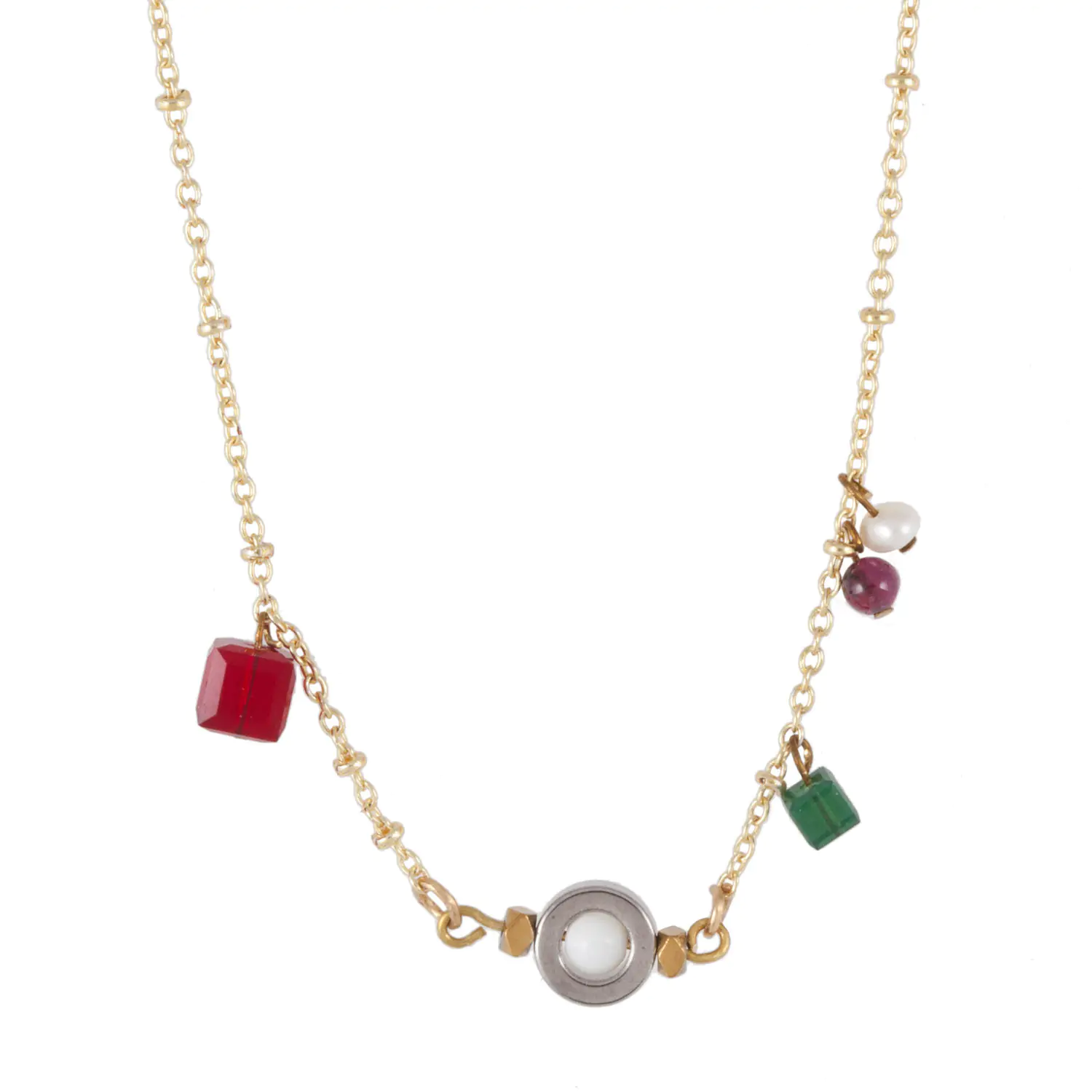 Κολιέ χρυσή αλυσίδα με αιματίτη και κυβάκια swarovski