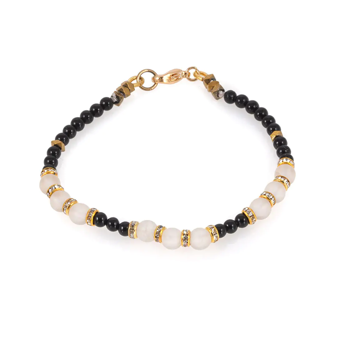 Studio Boneli Βραχιόλι PARTYWEAR λεπτό μαύρο με Swarovski