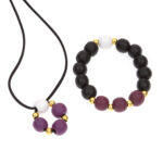 Σετ μενταγιόν λουλούδι και βραχιόλι, σε μωβ και μαύρο