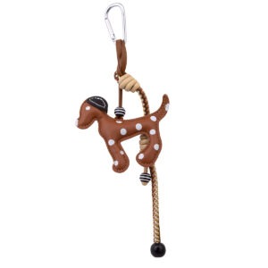 Μπρελόκ "Bag Charm" unisex, μεγάλο δερμάτινο κανελλί σκυλάκι με πουά