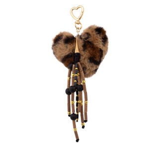 Μπρελόκ "Bag Charm" με μεγάλη πομ πομ καρδιά animal print