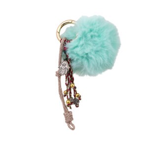 Μπρελόκ "Bag Charm", μεγάλο γαλάζιο πομ πομ με γούρια